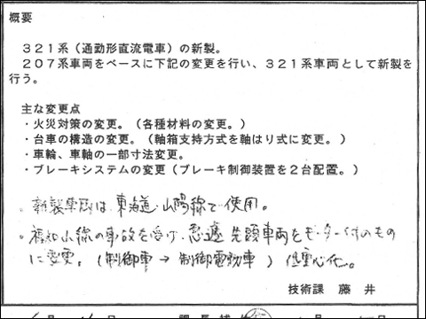 JR西日本321系電車の車両構造装置変更確認申請に係る文書より JR西日本321系電車の車両構造装置変更確認申請に係る文書より